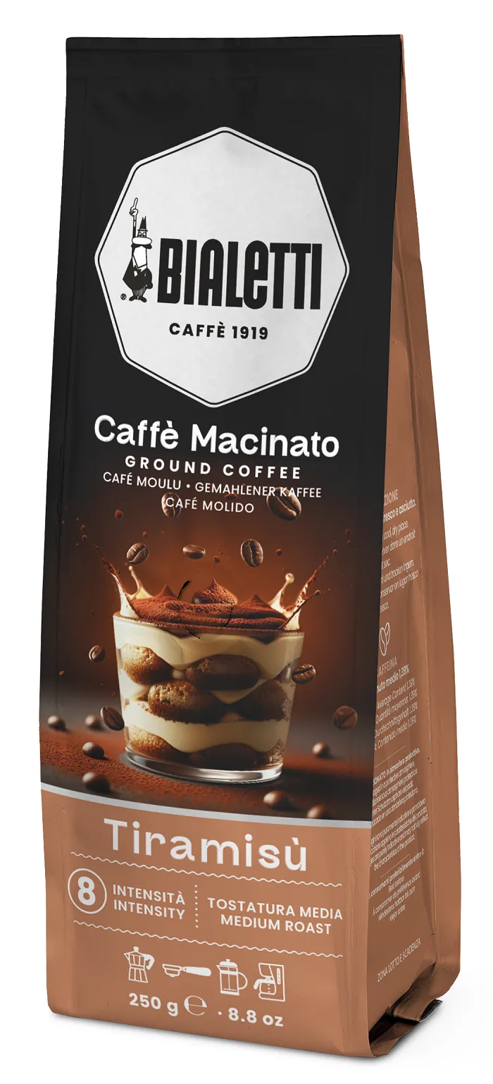 Bialetti kávéscsomag Tiramisu képpel és kávébabbal.