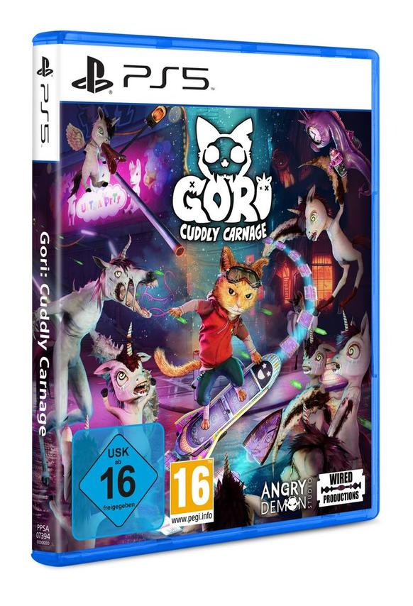 Eine PS5-Spielbox zeigt eine Cartoon-Katze auf einem Skateboard, umgeben von Fantasiewesen.