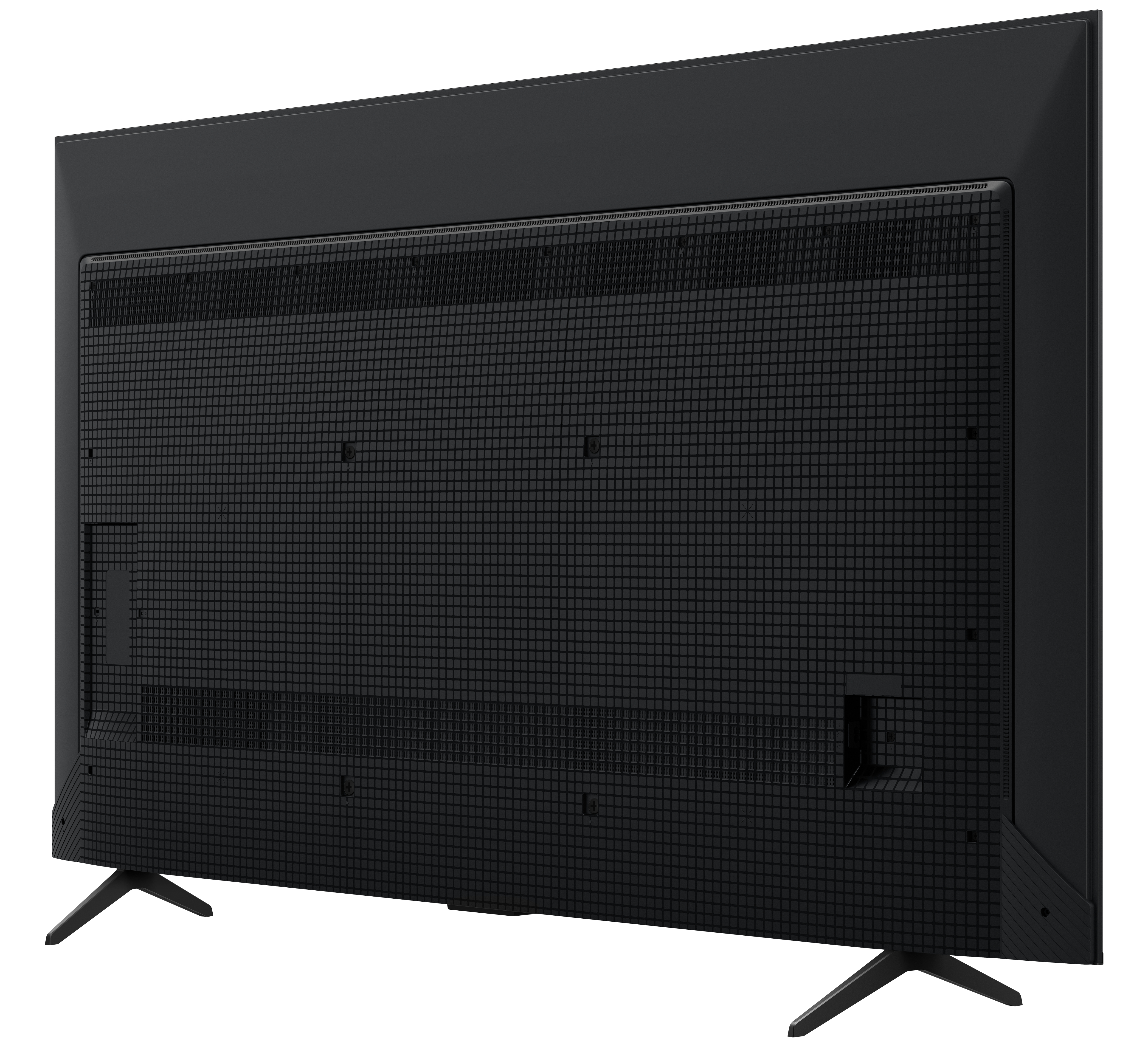 Rückseite eines schwarzen Sony Fernsehers mit gitterartigem Muster.