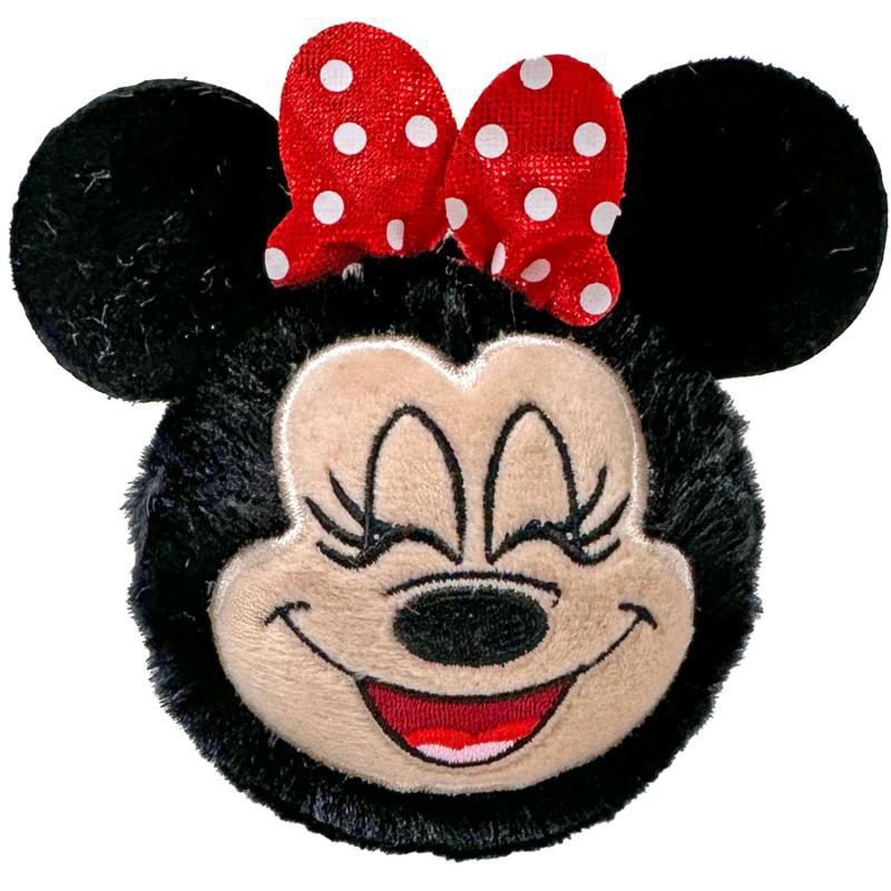 Minnie Maus mit roter Schleife mit weißen Punkten auf dem Kopf.