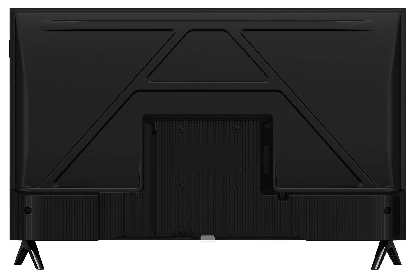 Tył czarnego telewizora TCL, pokazujący porty i wzór.
