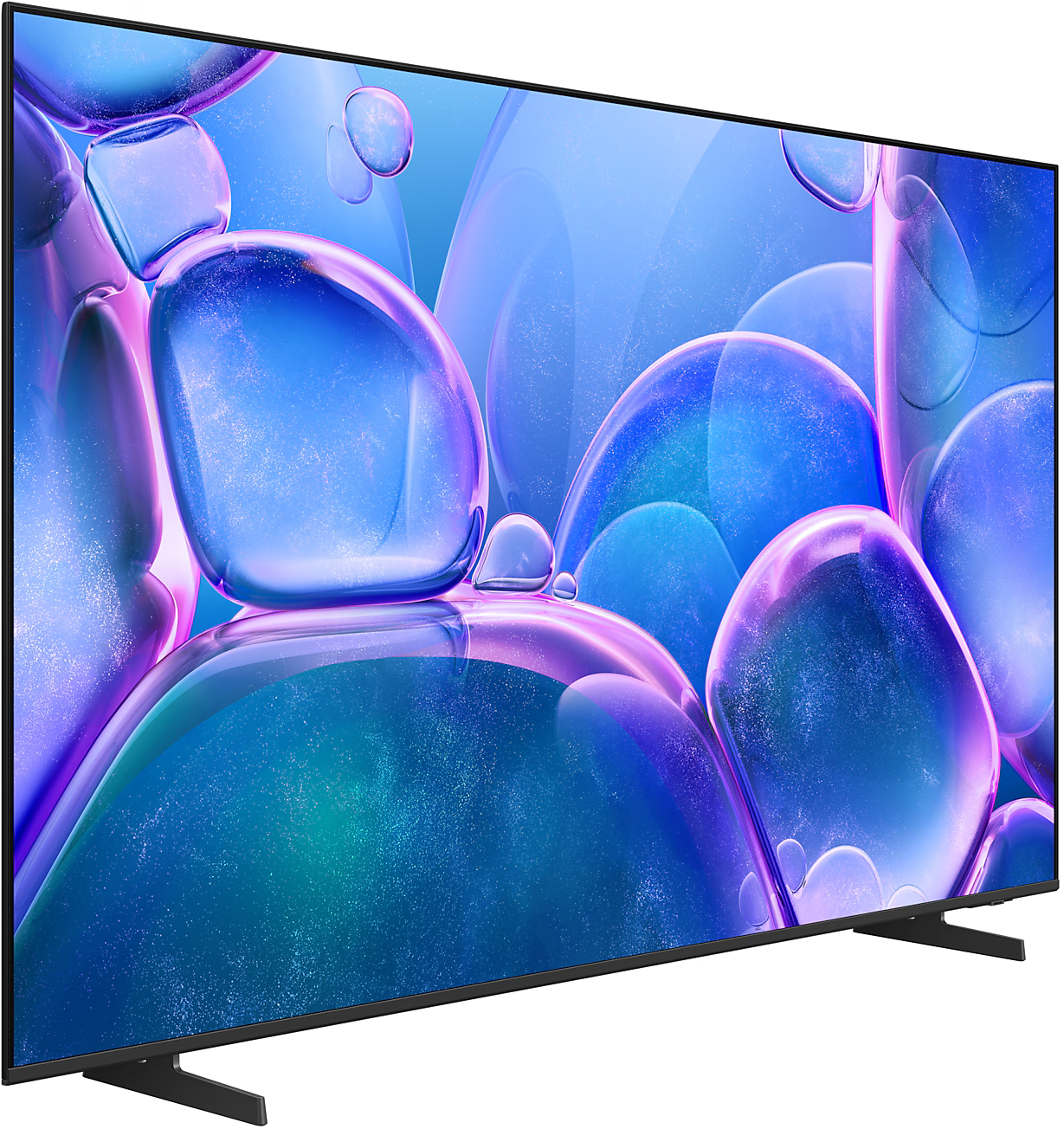 Egy TV színes képernyővel, szögben bemutatva, fehér háttér előtt.