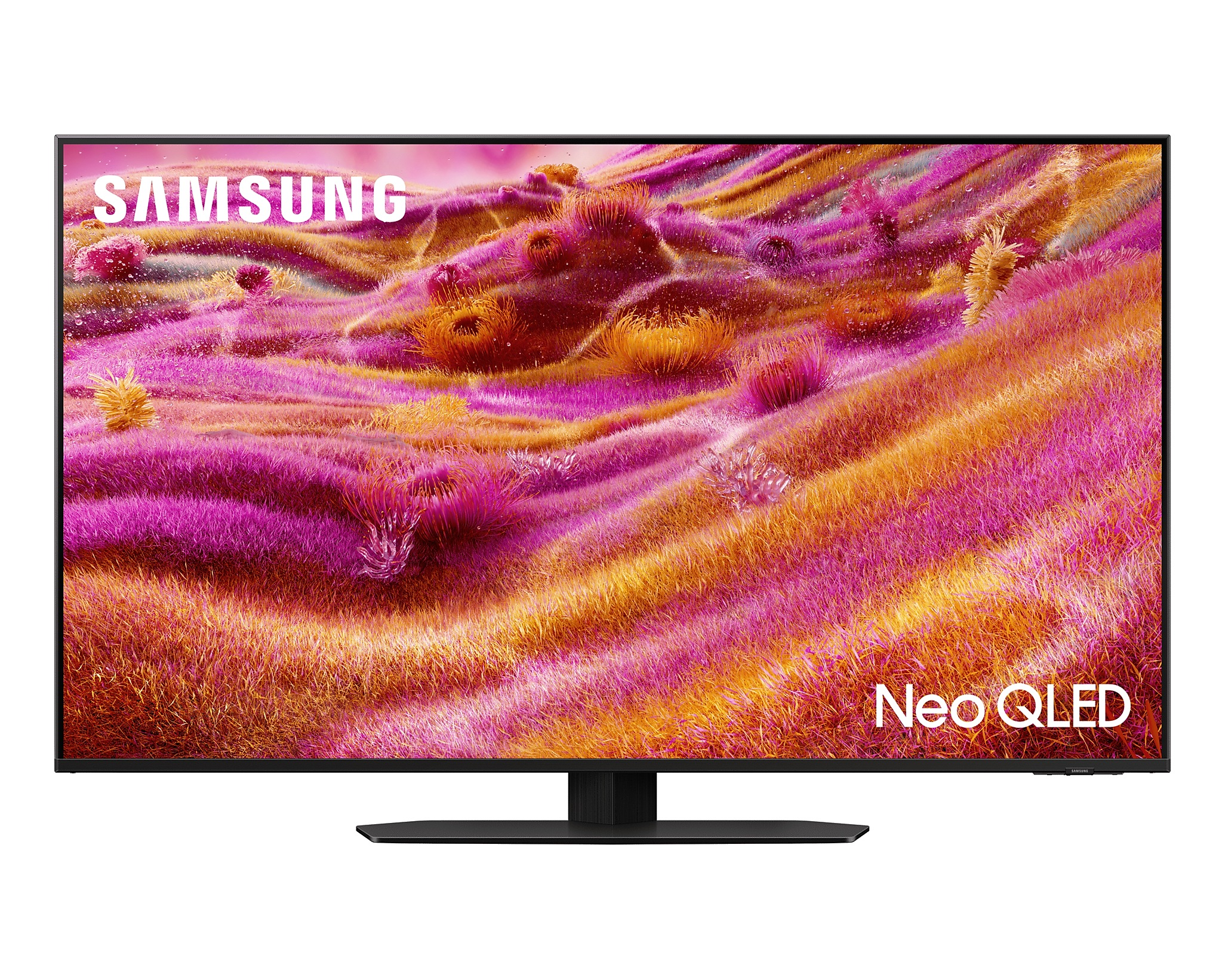 Egy fekete keretű TV középen, a SAMSUNG és a Neo QLED felirattal a tetején és alján.