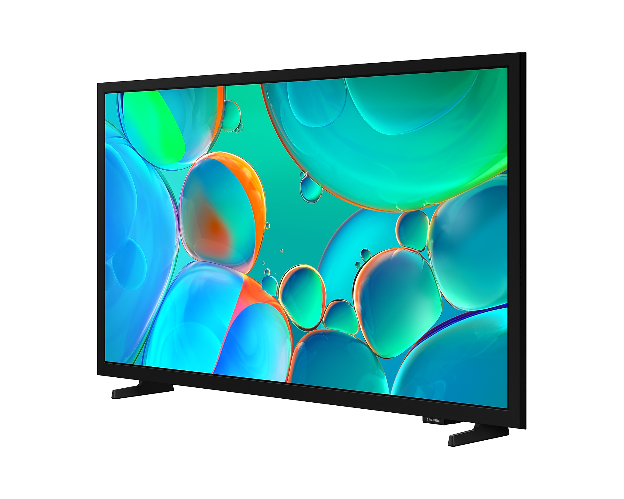 TV fekete kerettel, színes absztrakt képet mutat a képernyőn.