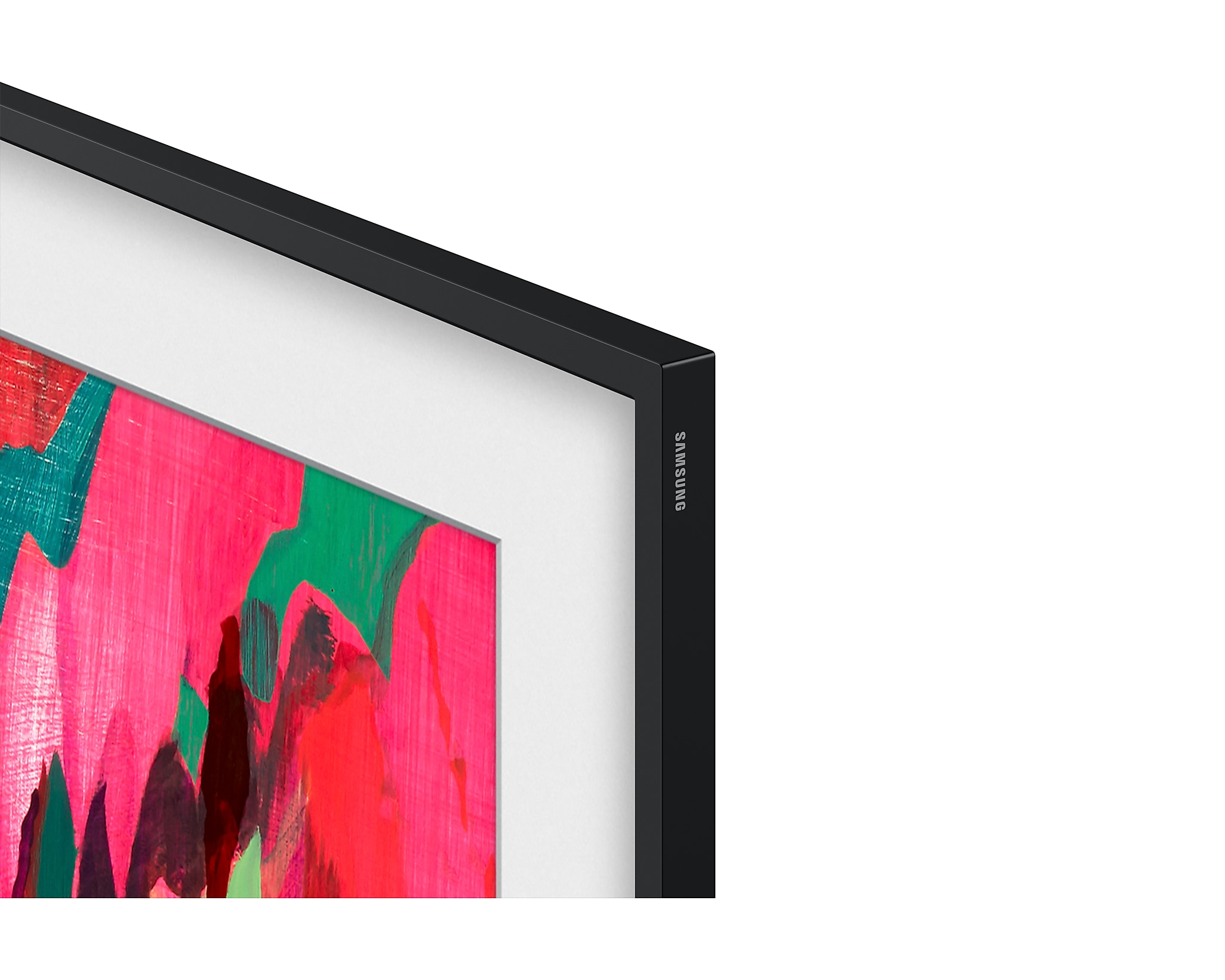 Közelkép egy TV fekete keretéről, látható Samsung logóval.