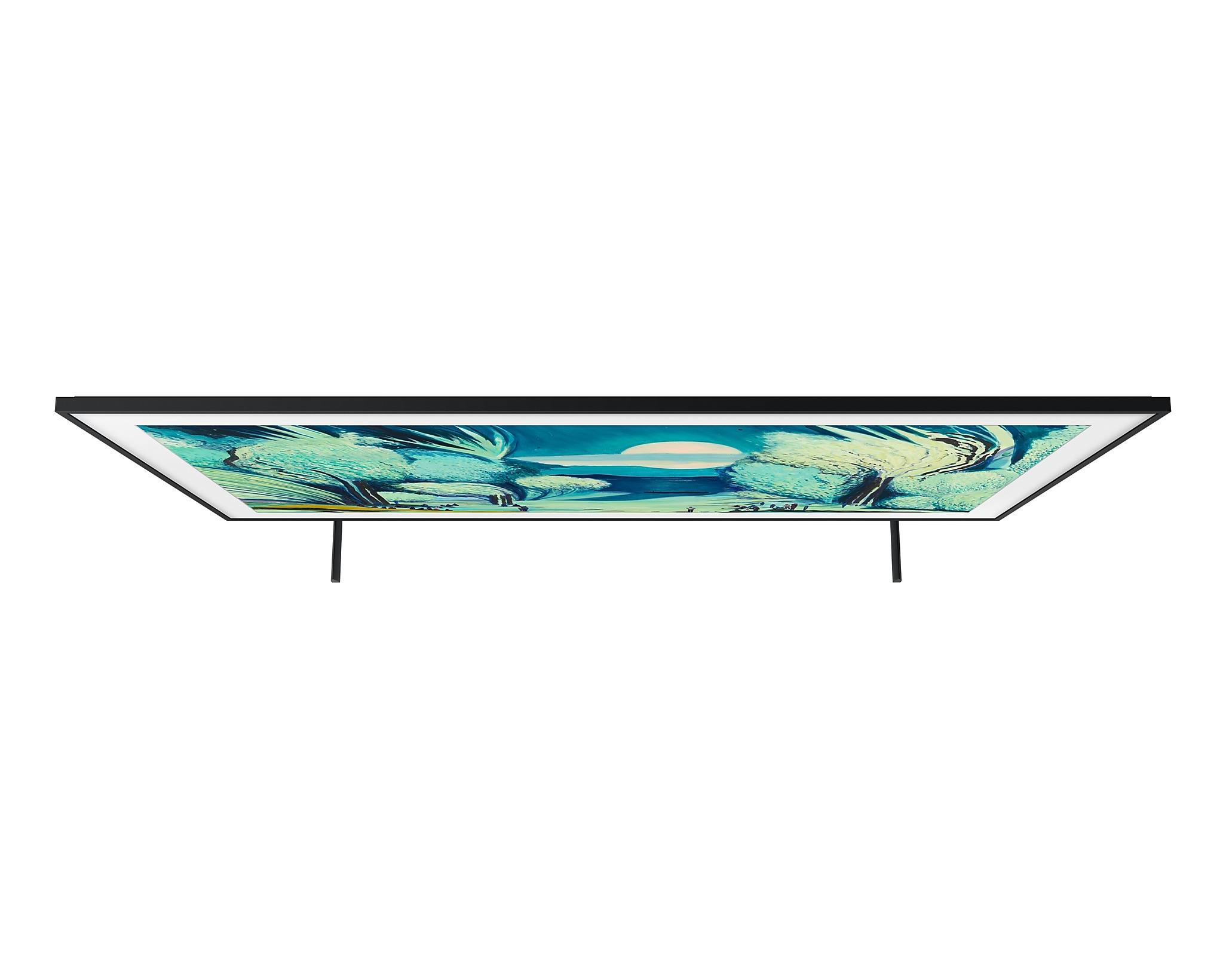 Egy elegáns, fekete Samsung TV felülnézete.