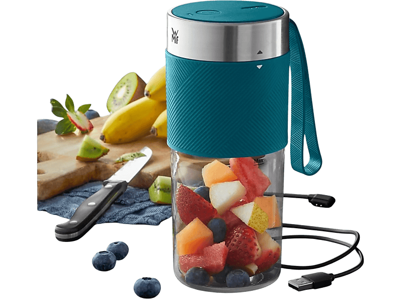 WMF KÜCHENminis Mix on the go, Wiederaufladbarer Akku Smoothie-Mixer (Petrol, 300 ml)