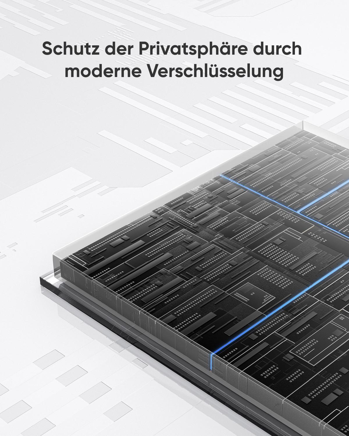 Nahaufnahme einer Leiterplatte. Blaue Linien heben Pfade auf der Platte hervor.