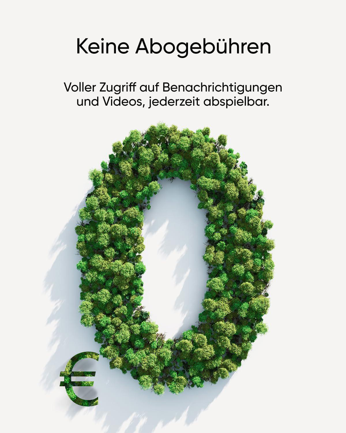 Eine Null aus grünem Laub, ein grünes Euro-Symbol unten links und Text oben auf weißem Hintergrund.