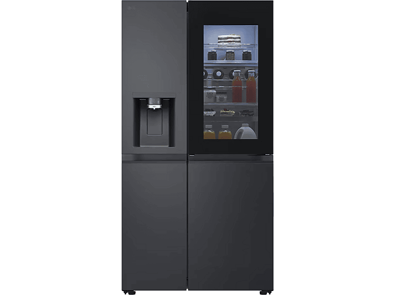 LG Electronics GSXE90EVDD InstaView Door-in-Door® Side by Side, Kühl- und Gefrierkombination (D, 1790 mm hoch, No Frost (verminderte Eisbildung), Essence Black Steel)