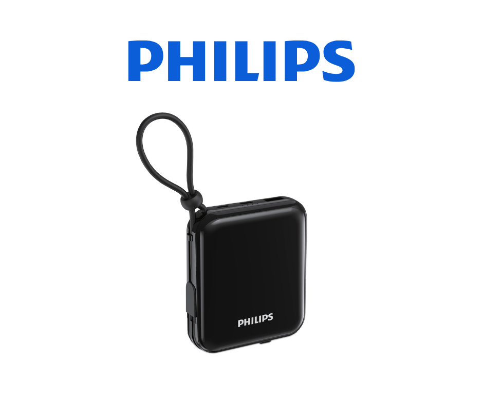 Philips siyah kare taşınabilir hoparlör, halka saplı.