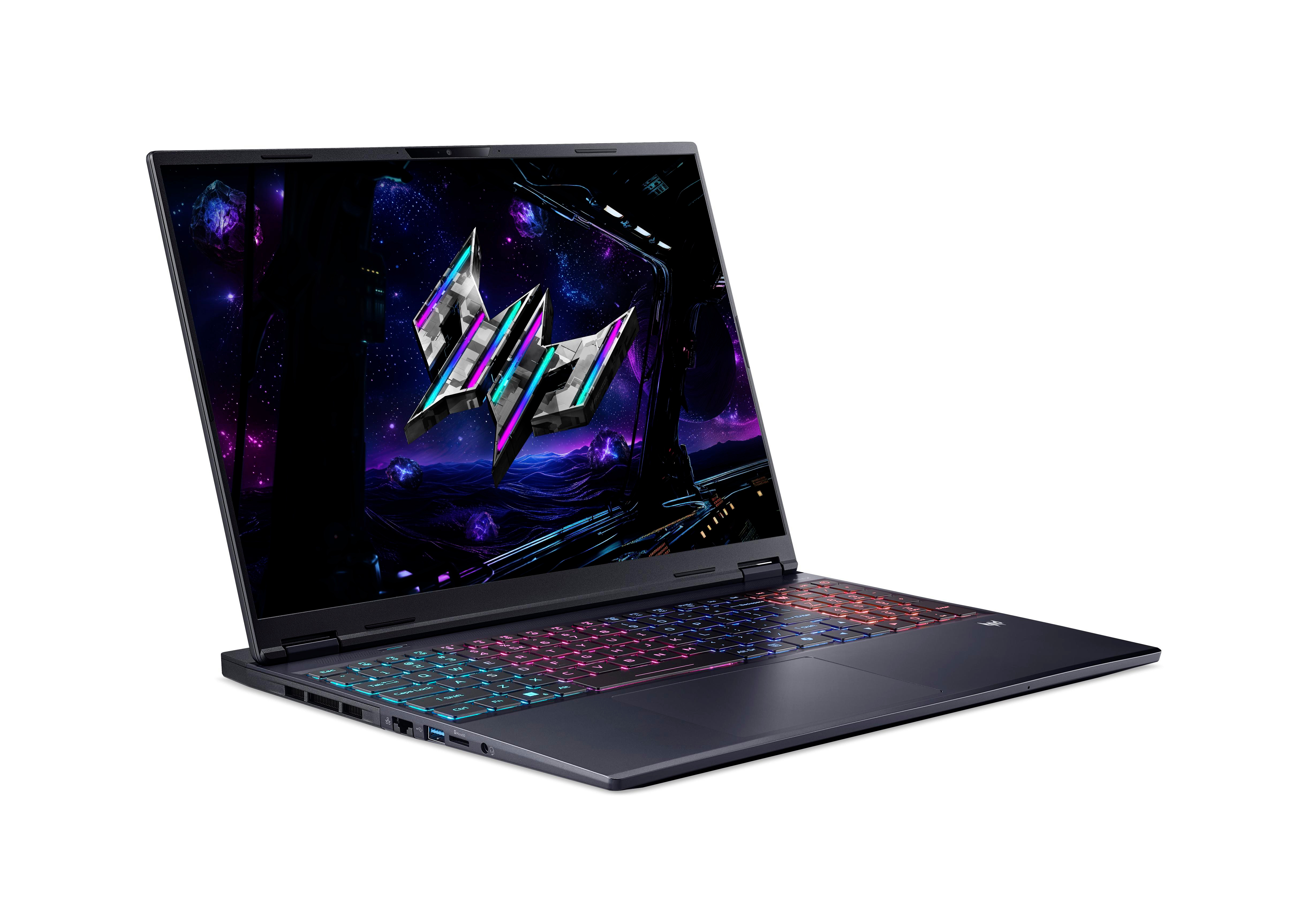 Ein Gaming-Laptop ist geöffnet und zeigt einen lebendigen Bildschirm.