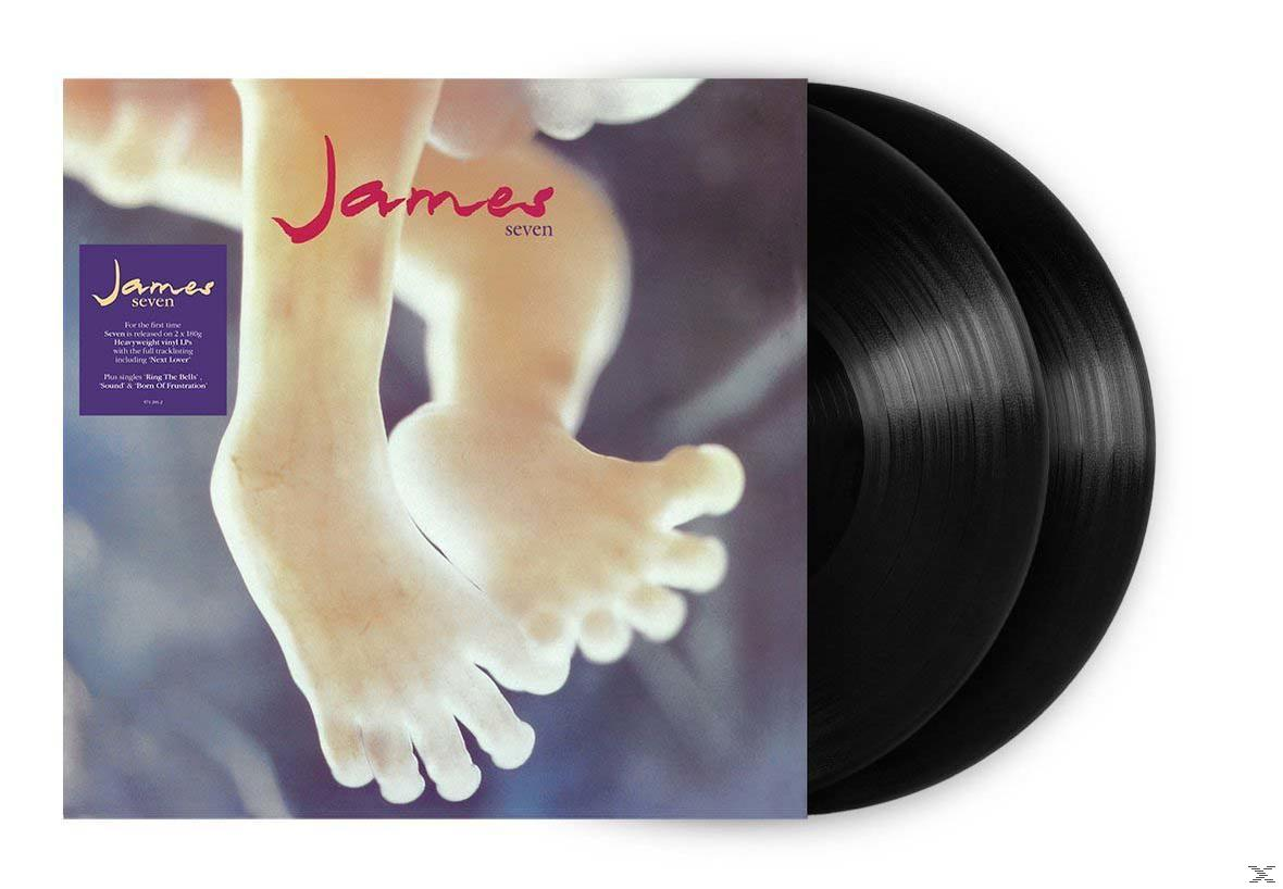 Vinyl-Cover mit Babyfüßen und zwei schwarzen LPs, Titel "James seven".