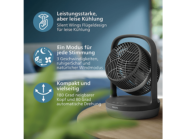 PHILIPS CX3050/01 3000 Series Automatische Rotation Tischventilator Schwarz (50 Watt)
