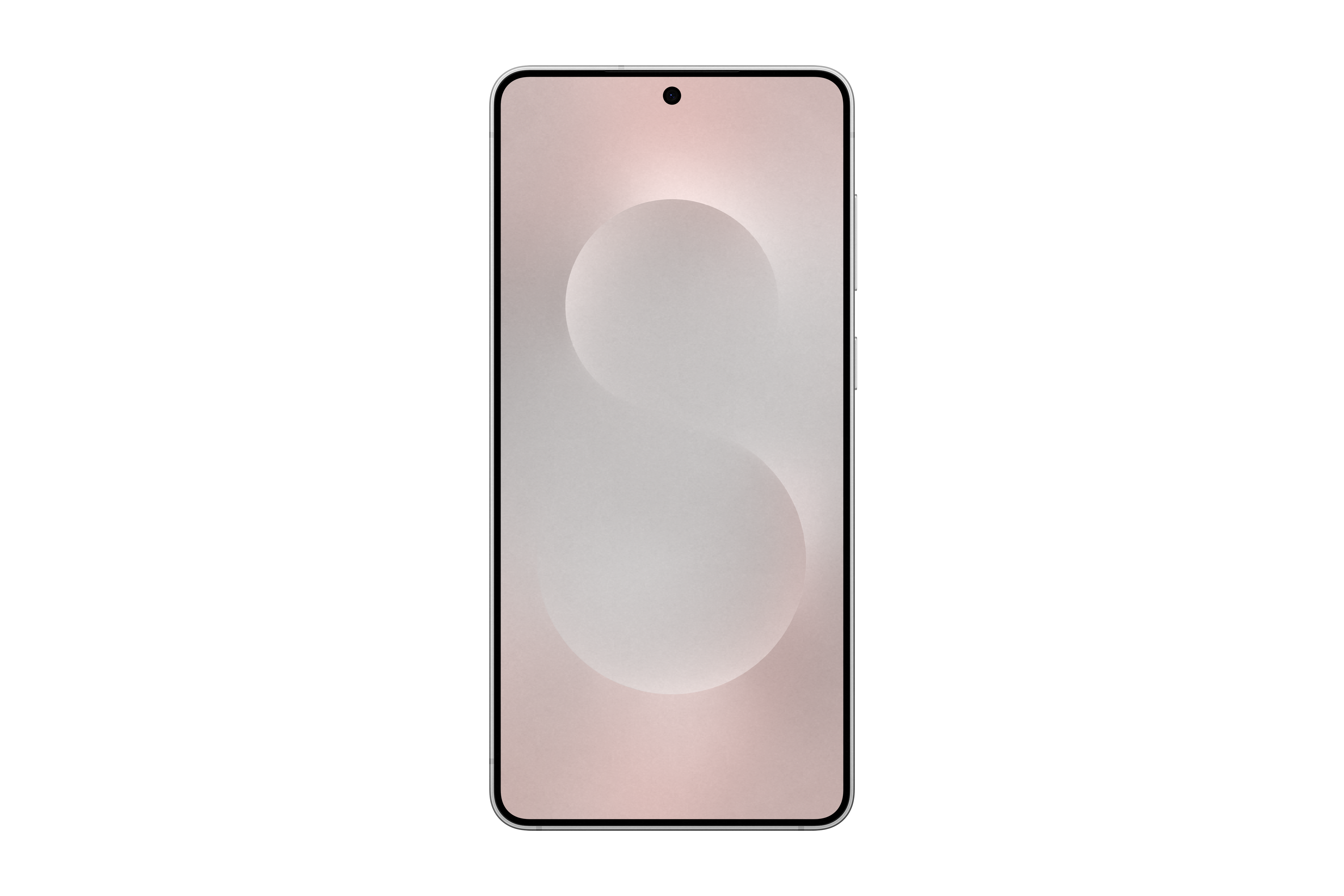 Ein Smartphone mit rosa und weißem Farbverlauf, schwarzer Rahmen.