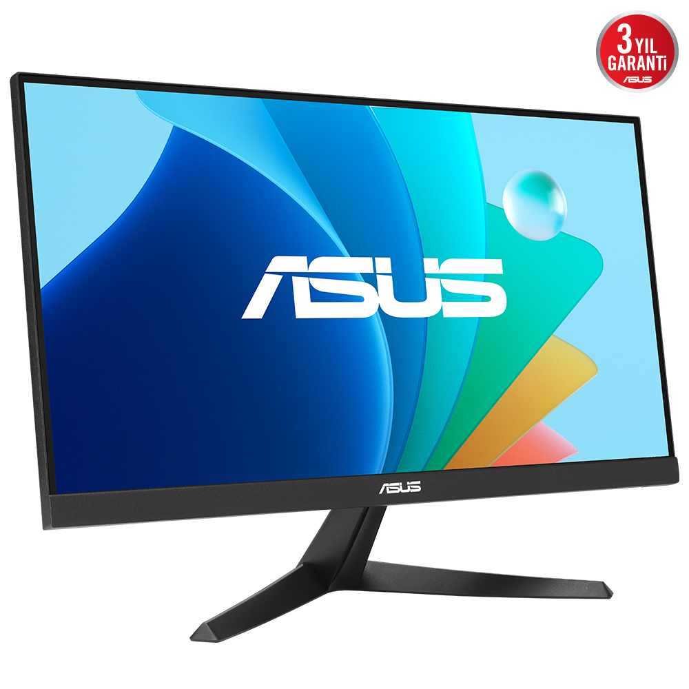 Bir stand ile siyah bir ASUS bilgisayar monitörü. Ekran renkli bir grafik gösteriyor.