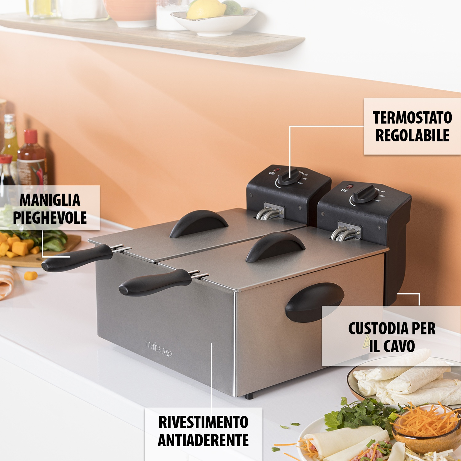 TRISTAR FR-6949 FRIGGITRICE, capacità 5 l, Max potenza 930 W, da 80 °C a 190 °C, Argento