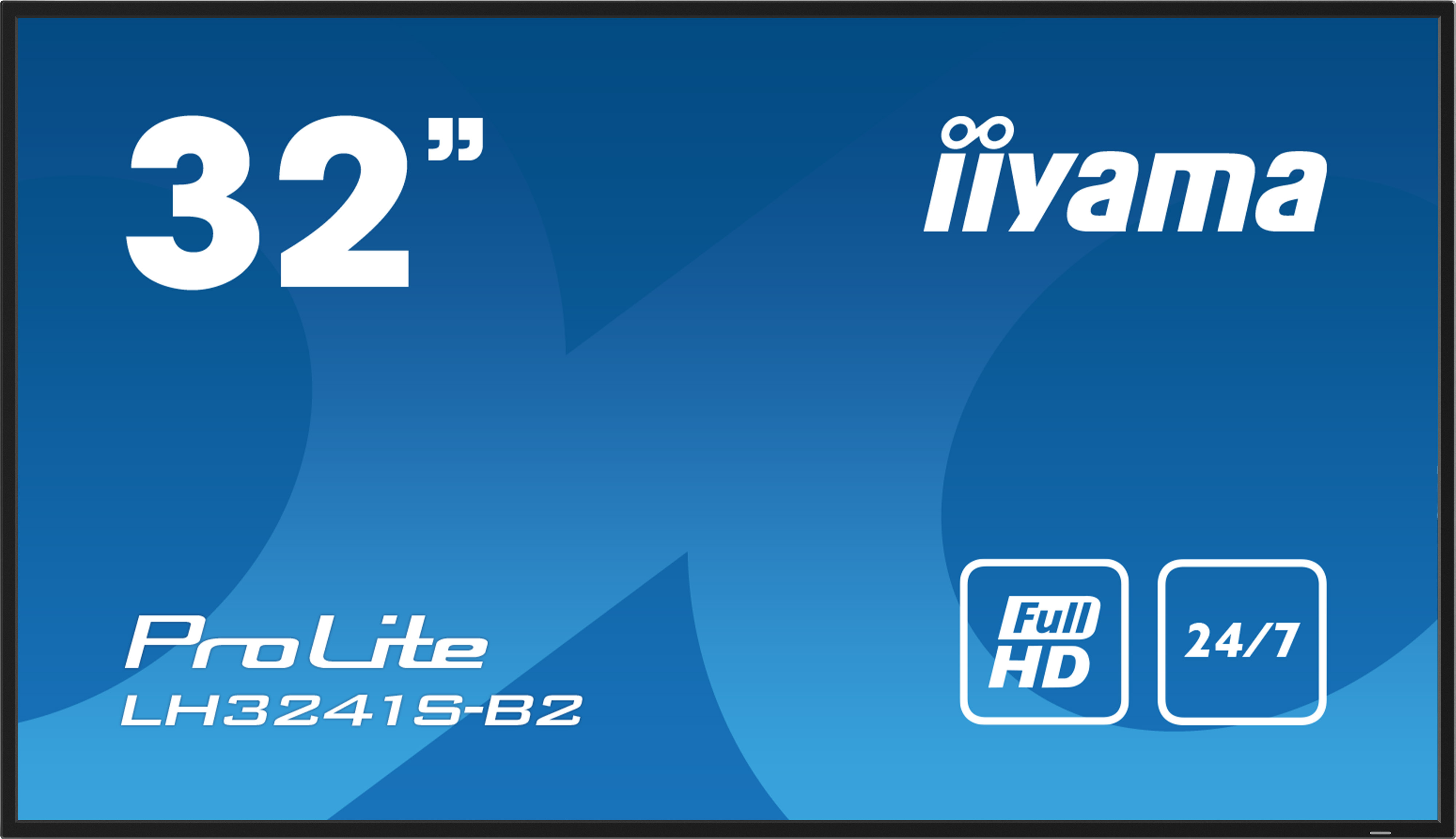 Ein 32-Zoll-Iiyama ProLite LH3241S-B2-Display mit Full HD und 24/7-Betrieb auf blauem Hintergrund.