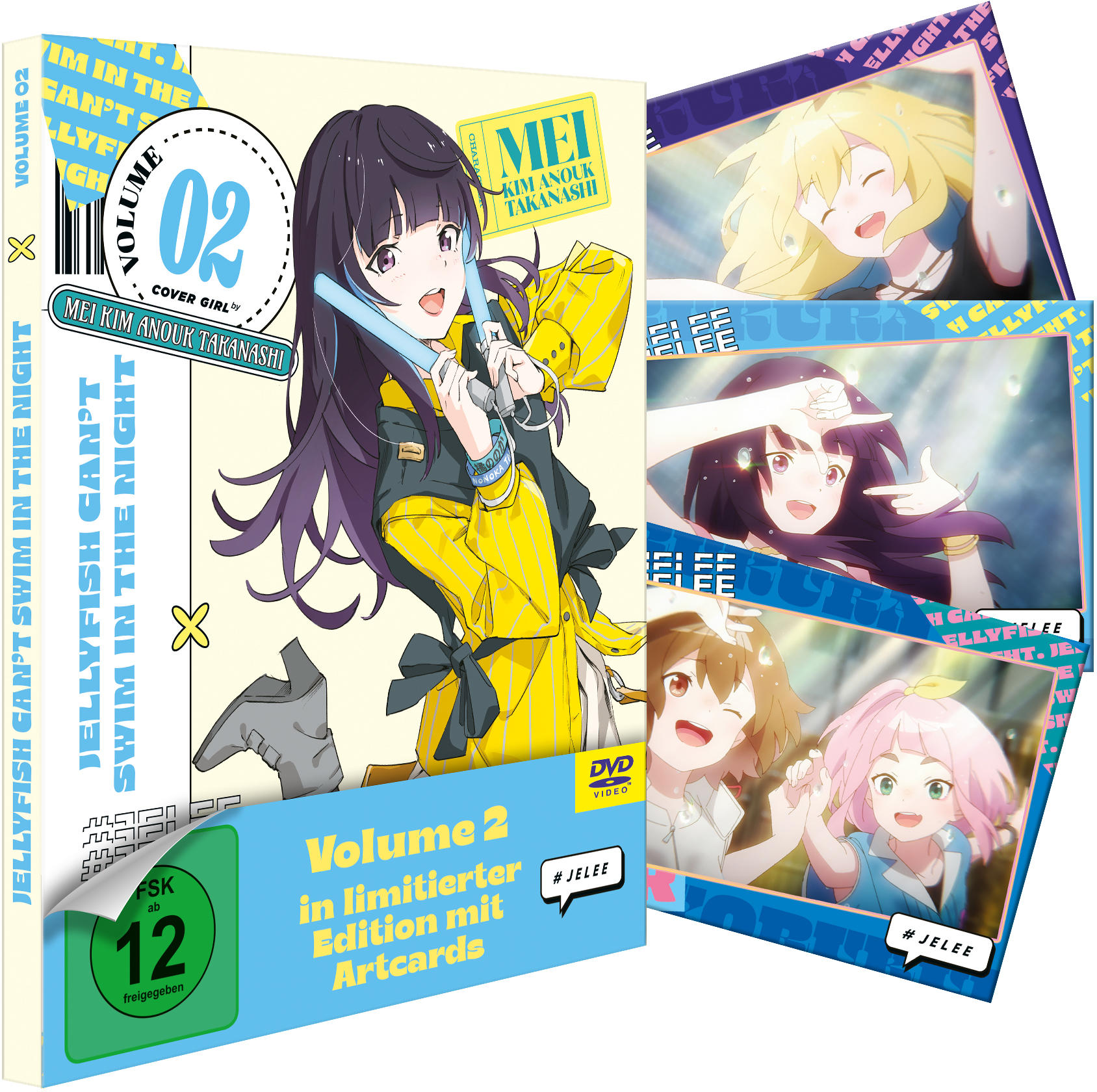 Das Cover zeigt Anime-Charaktere, darunter Mei Kim Anouk Takanashi, mit dem Titel "Jellyfish Can't Swim in the Night".