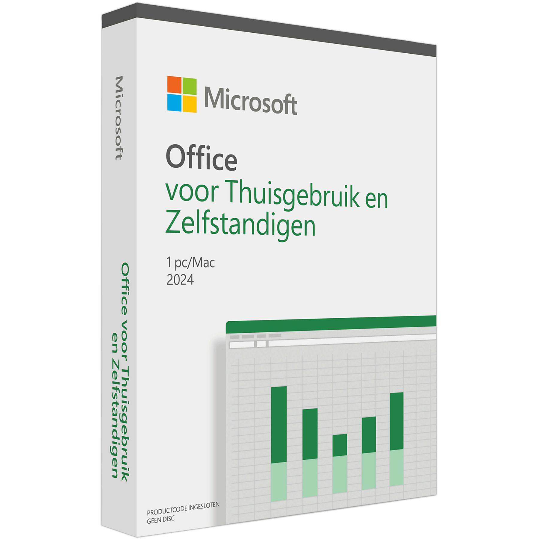 Microsoft Office 2024 packaging for Home & Business, featuring a chart illustration.