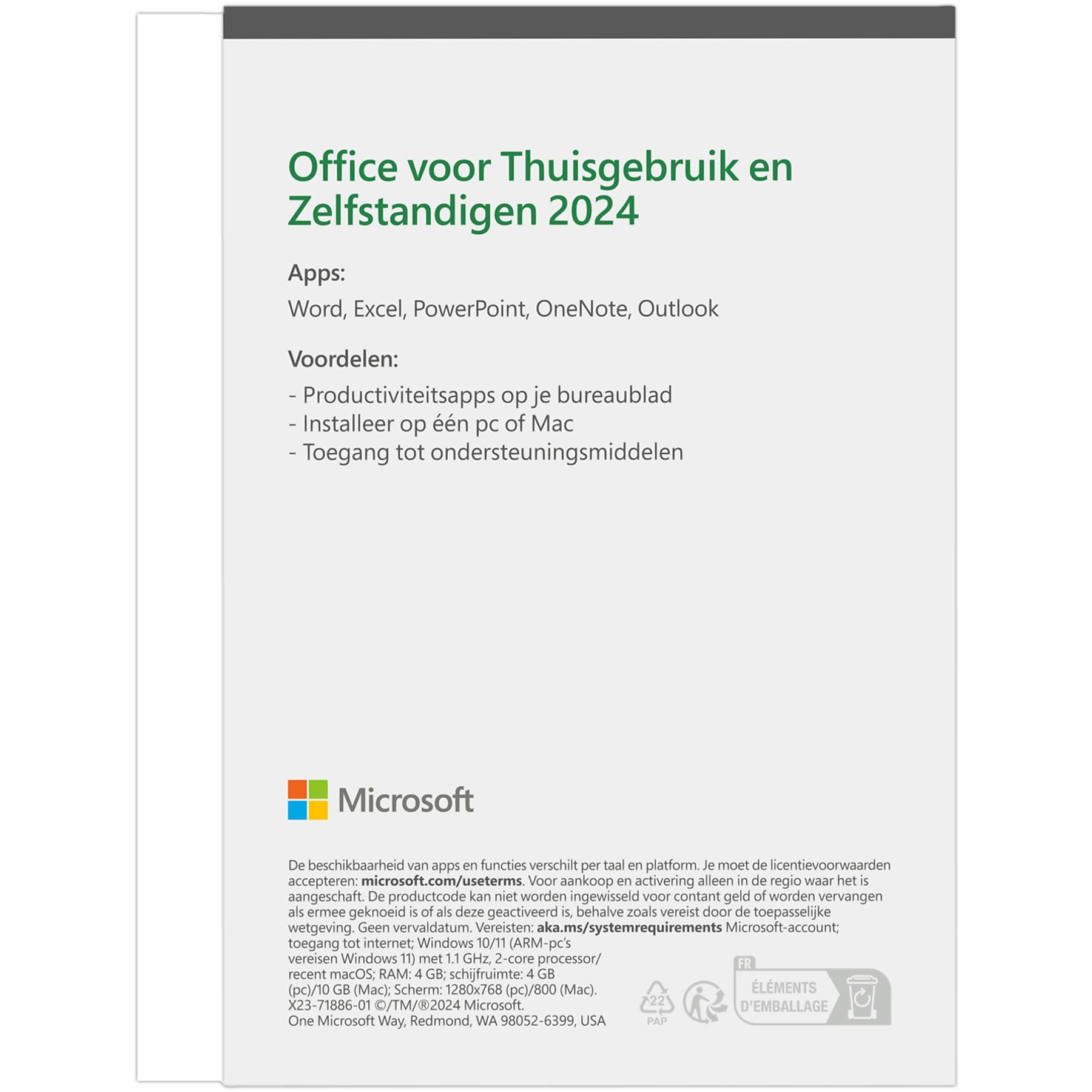 Office for Home and Business 2024: Apps, benefits, Microsoft logo, and legal information.