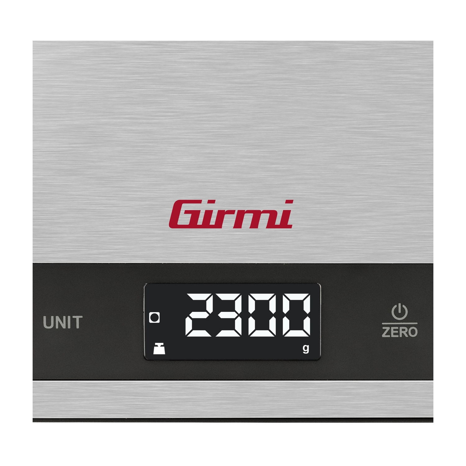 Bilancia Girmi argentata mostra 2300 g su schermo nero.