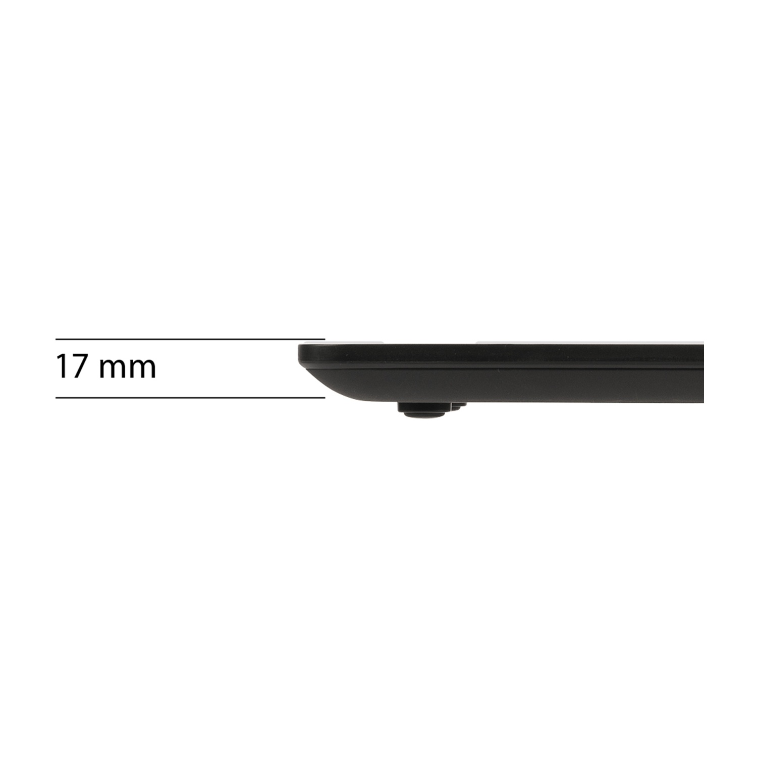 Dispositivo nero, spessore 17 mm, su sfondo bianco.