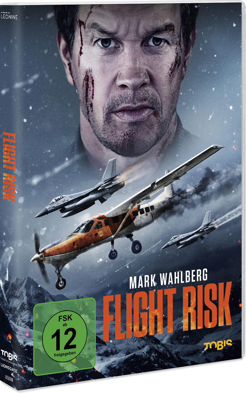 Das Cover zeigt Mark Wahlberg mit Narben, ein Flugzeug und Jets vor verschneiten Bergen.