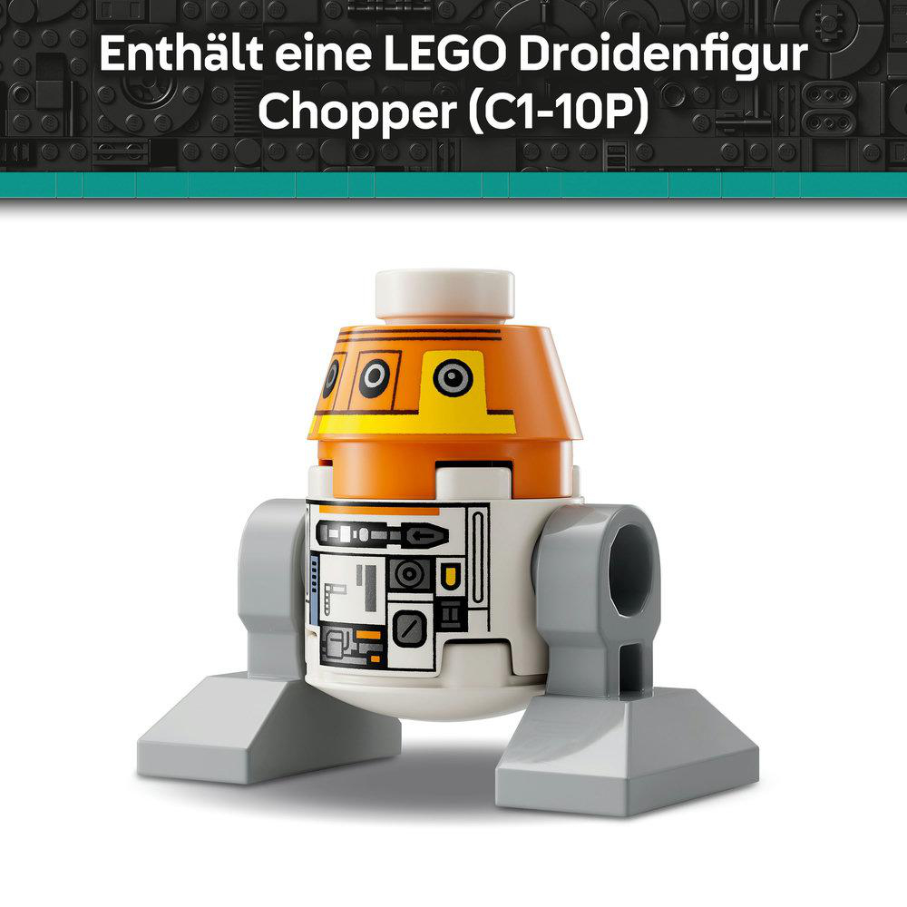 LEGO Chopper (C1-10P) Droidenfigur mit orangefarbenem Kopf und grauen Beinen.