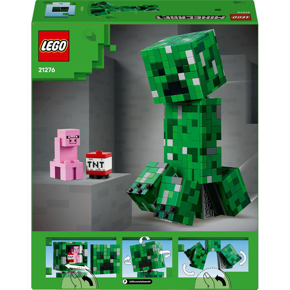 LEGO Minecraft Set 21276: Creeper, Schwein und TNT-Block auf grünem Hintergrund.