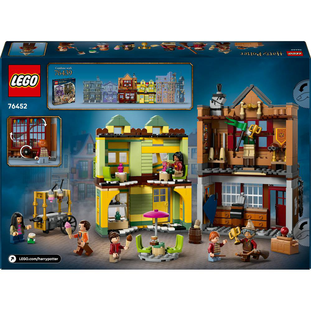 LEGO Harry Potter Set 76452 zeigt farbenfrohe Gebäude und Spielfiguren.