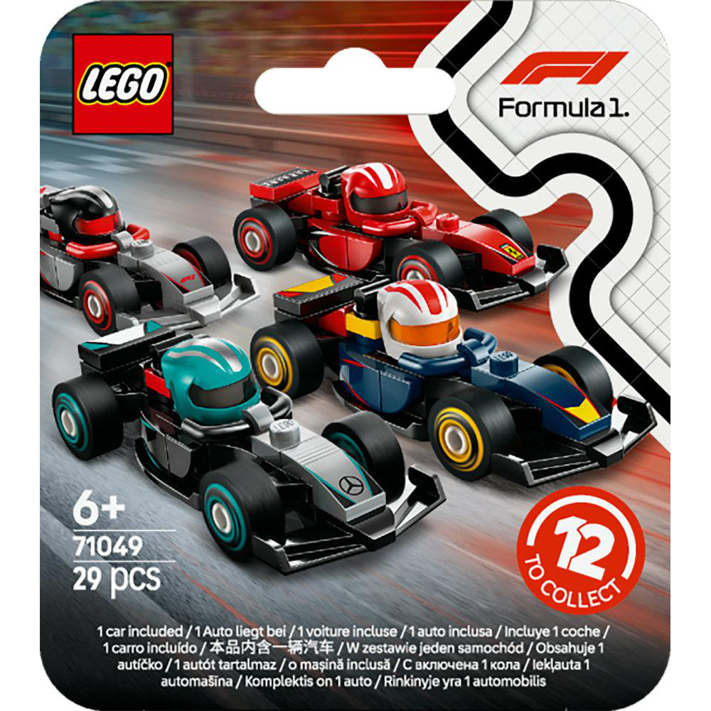 LEGO Formula 1 Set mit vier bunten Modellautos, geeignet für Kinder ab 6 Jahren, bestehend aus 29 Teilen.