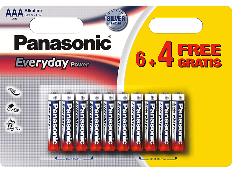 Pilas AAA - Panasonic Everyday Power LR03, Batería alcalina, 6 + 4 unidades