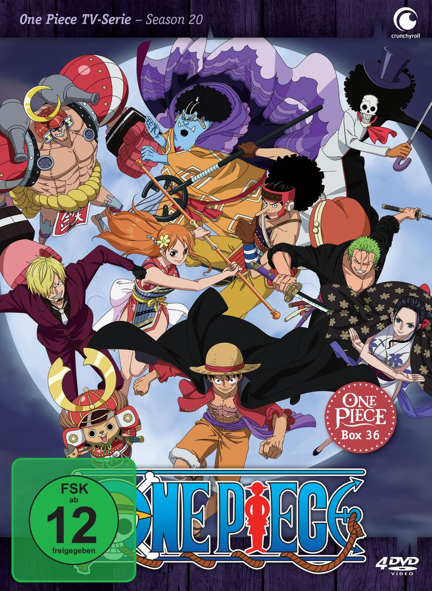 Anime-DVD-Cover mit vielen Charakteren, Titel 'One Piece', Box 36, FSK 12.
