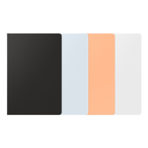 Cuatro rectángulos verticales de diferentes colores: negro, azul claro, melocotón y blanco, dispuestos uno al lado del otro sobre un fondo negro.