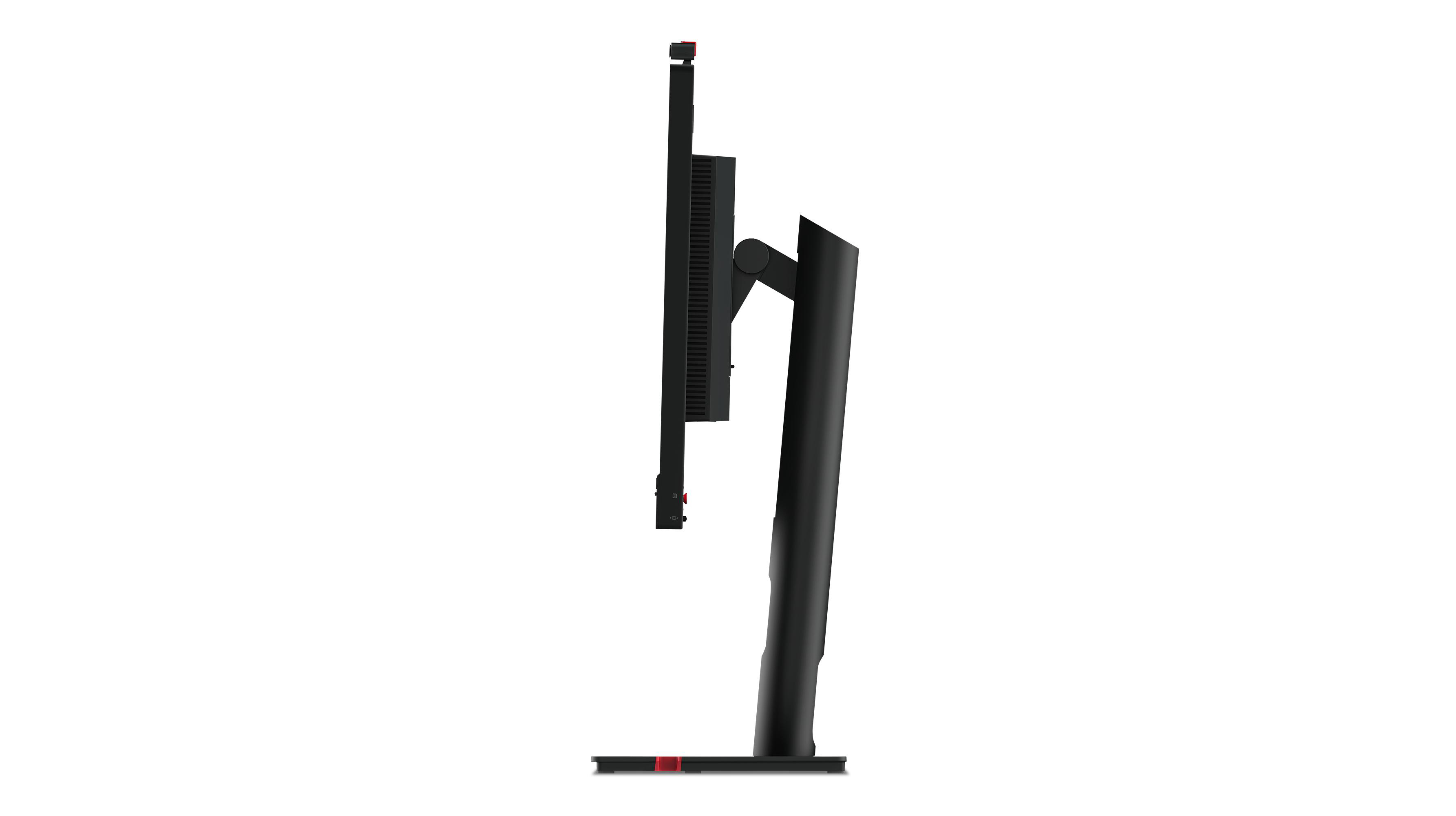 Seitenansicht eines schwarzen Computermonitors.