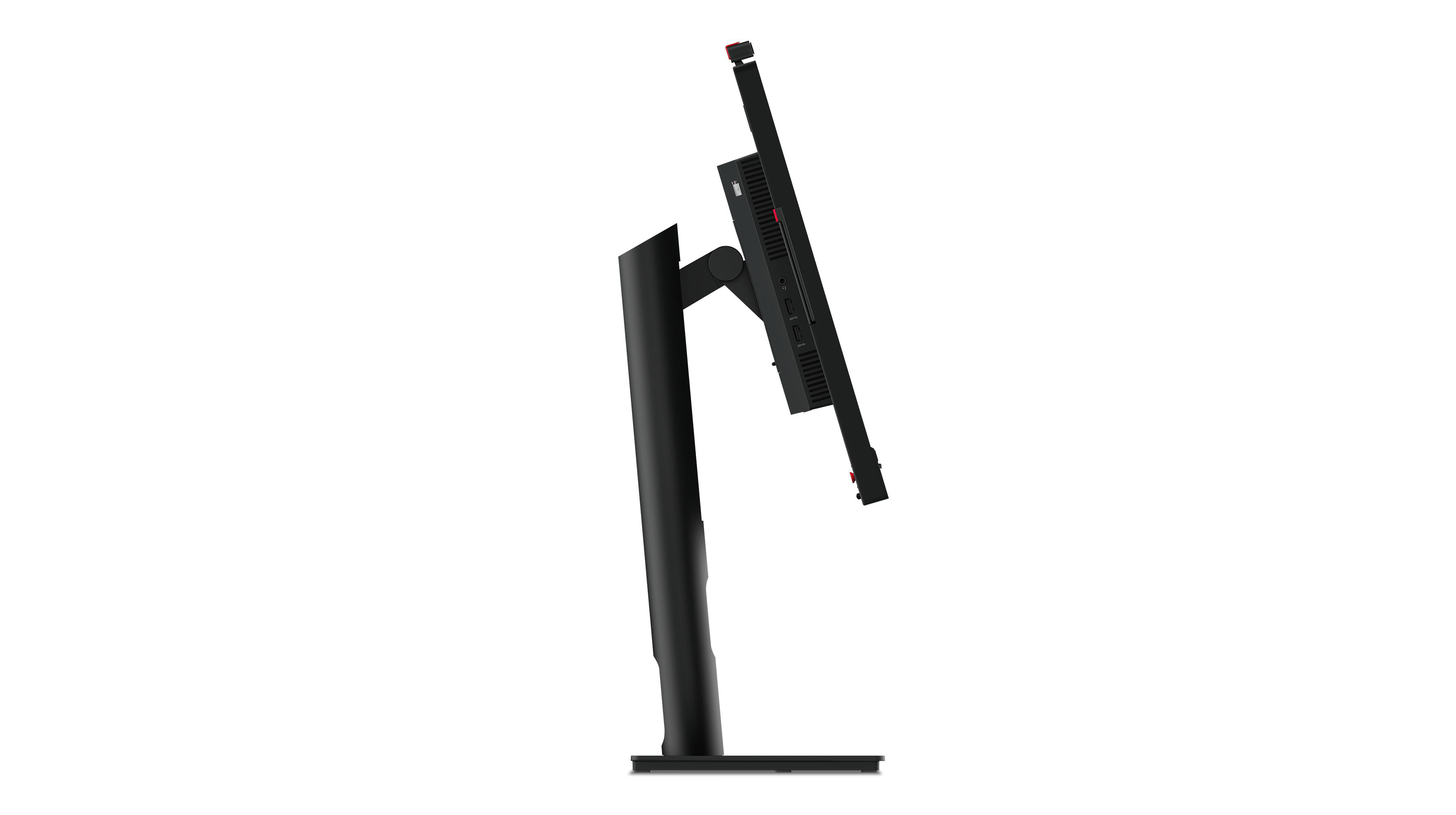 Lenovo ThinkVision Monitor, Seitenansicht, weißer Hintergrund.