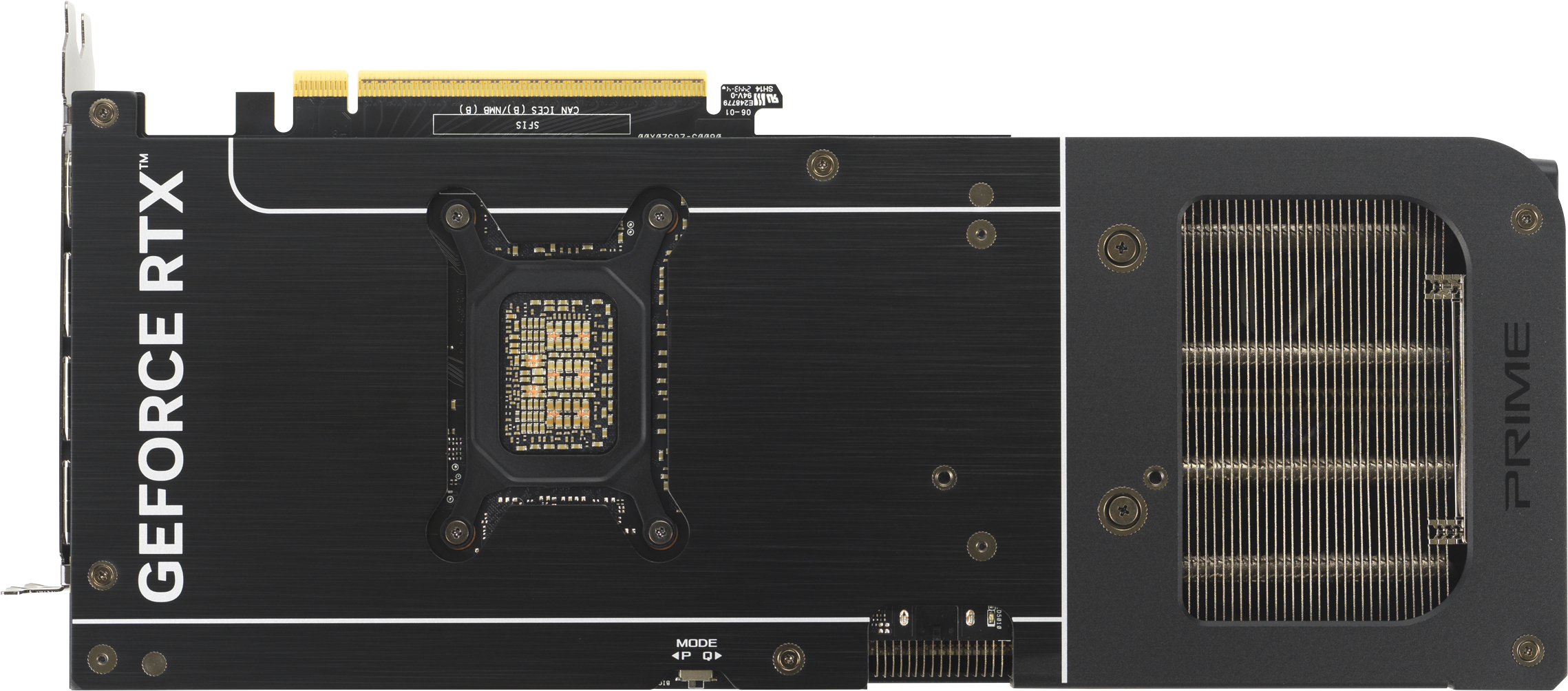 Arrière d'une carte graphique avec le texte 'GEFORCE RTX' et 'PRIME'.