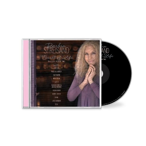 Boîtier de CD : album de Barbra Streisand. Titre de l'album et liste des pistes visibles, à côté d'un CD noir.