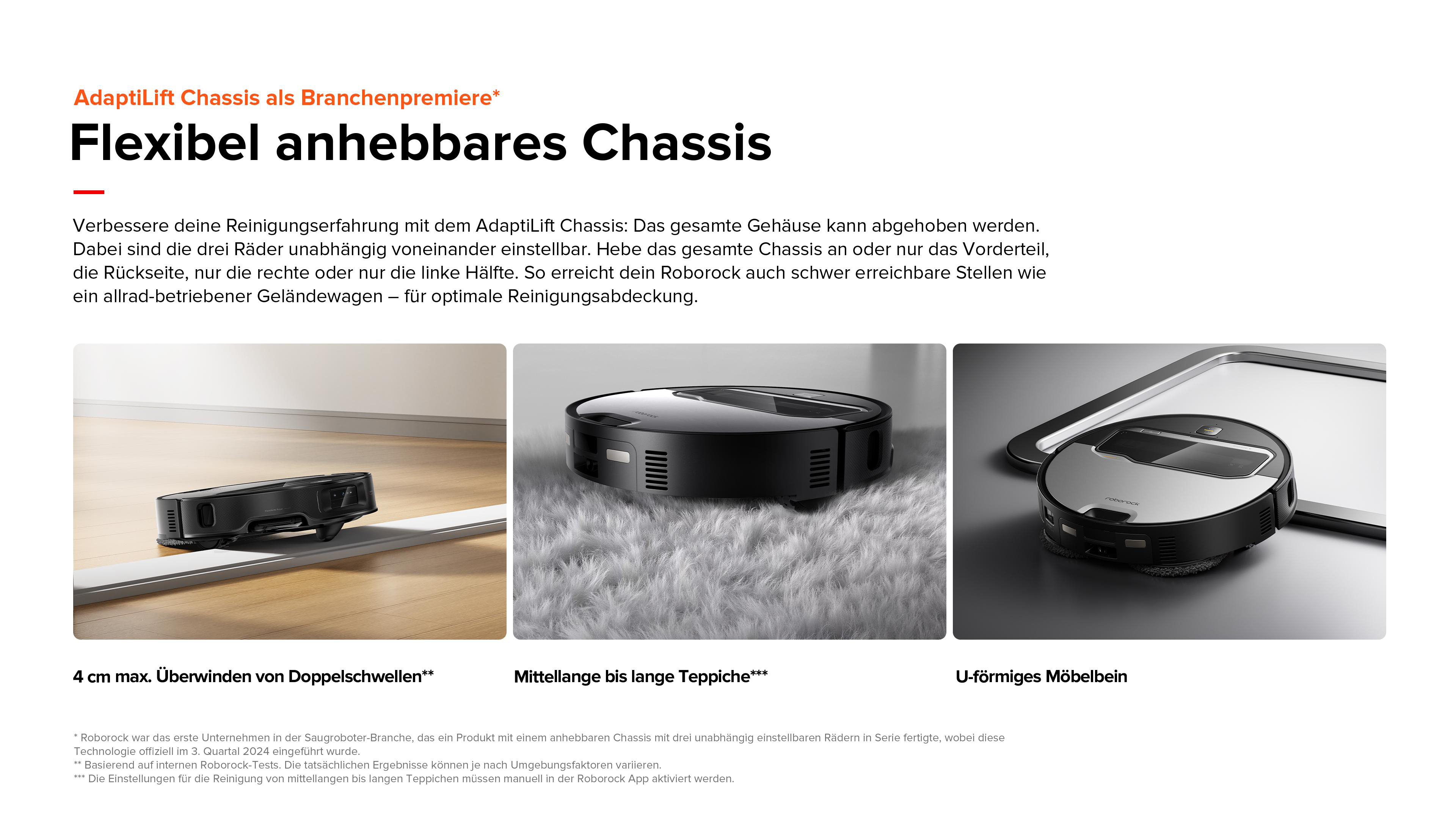Das Bild zeigt drei Roboter-Staubsauger. Der erste ist schwarz auf einer hellen Oberfläche, der zweite auf einem grauen Teppich, der dritte silber und schwarz.
