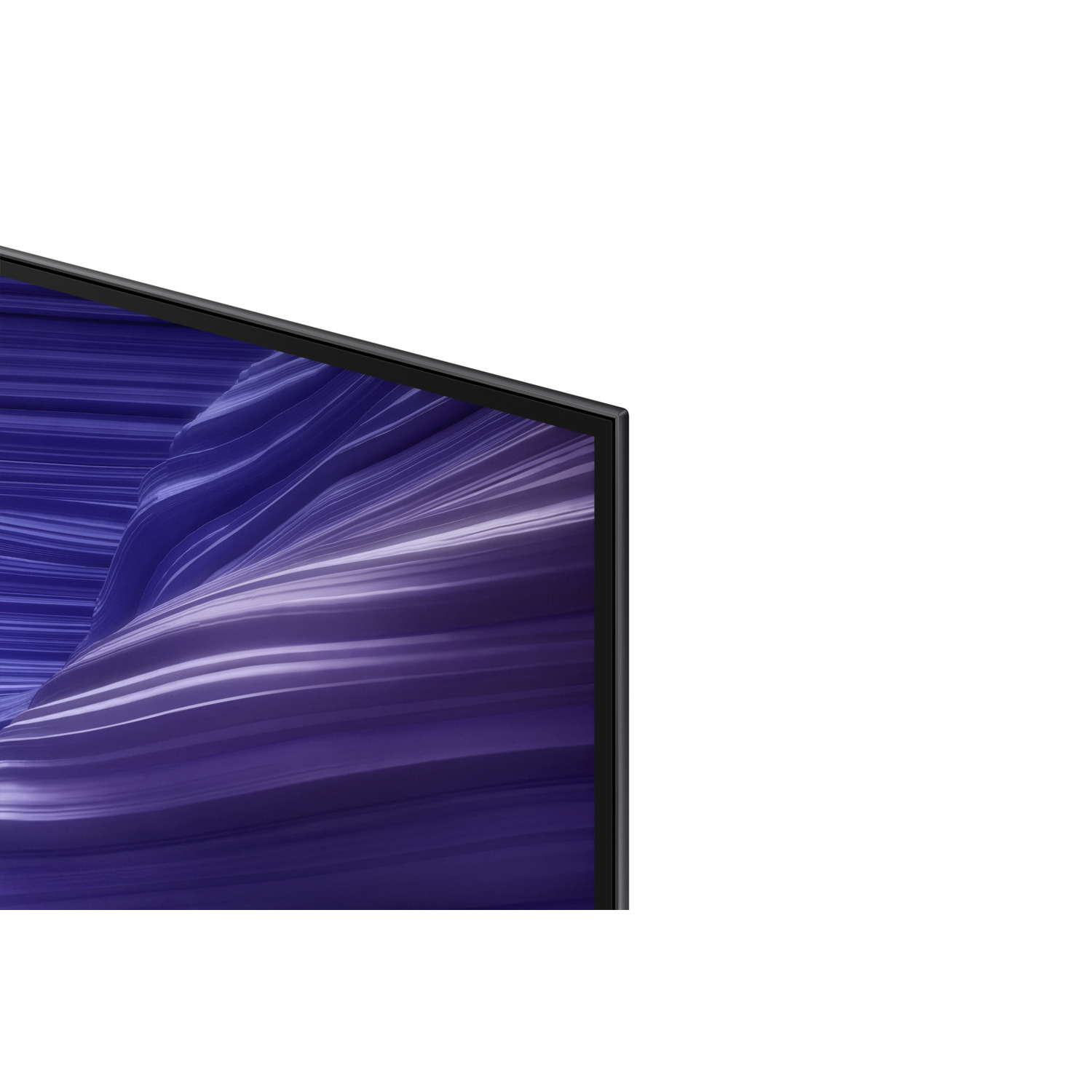 Gros plan sur un écran de télévision affichant un motif ondulé violet. L'écran a une lunette noire, sur fond blanc.