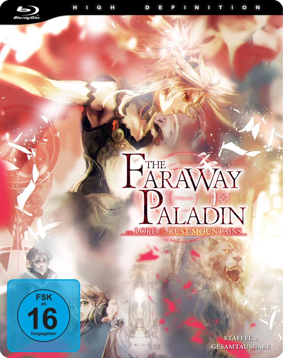 Blu-ray-Cover mit Anime-Charakter und Text „The Faraway Paladin“. Ein Löwe, ein Altersfreigabeaufkleber und der Text „High Definition“ sind sichtbar.