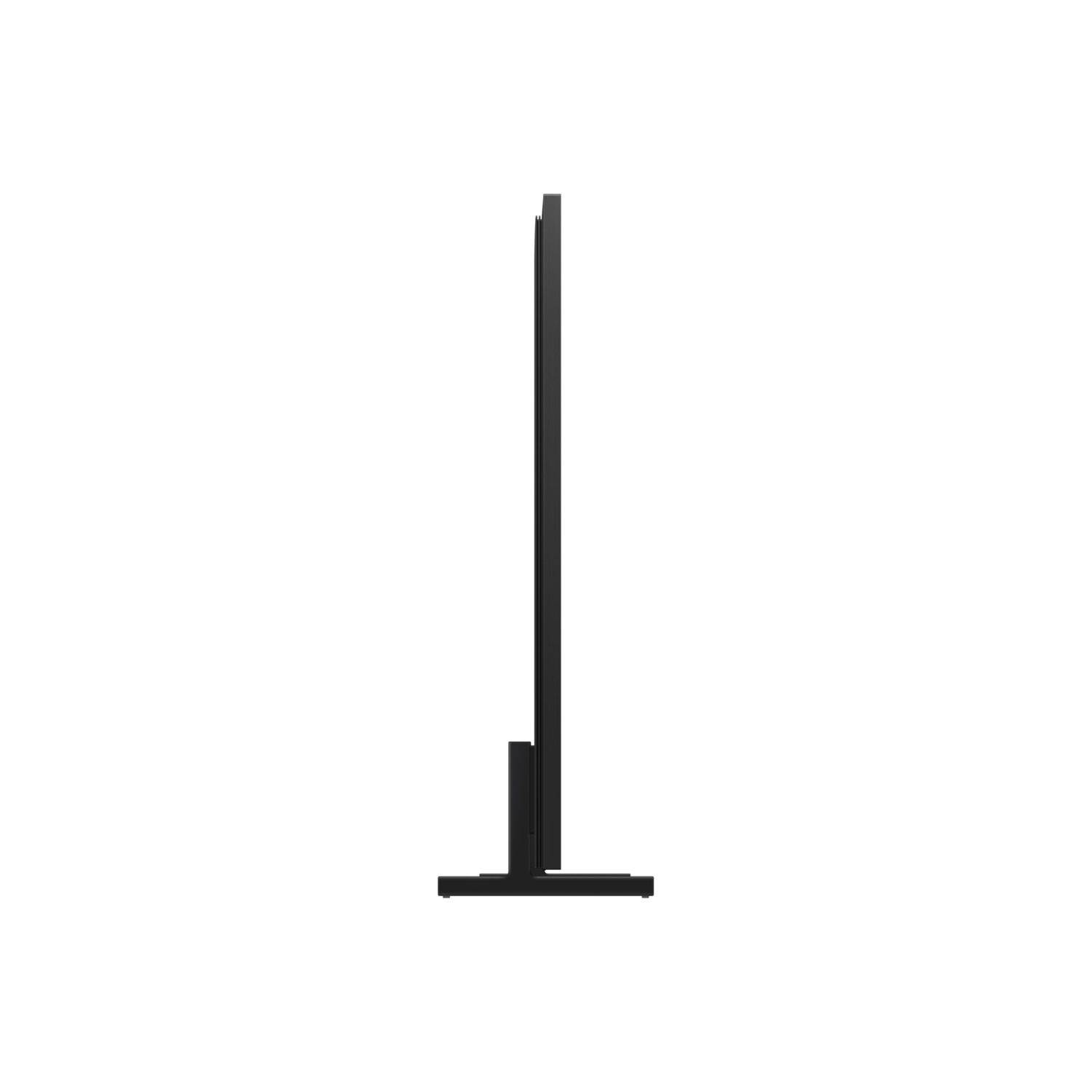 A black TV viewed from the side, standing against a white background.