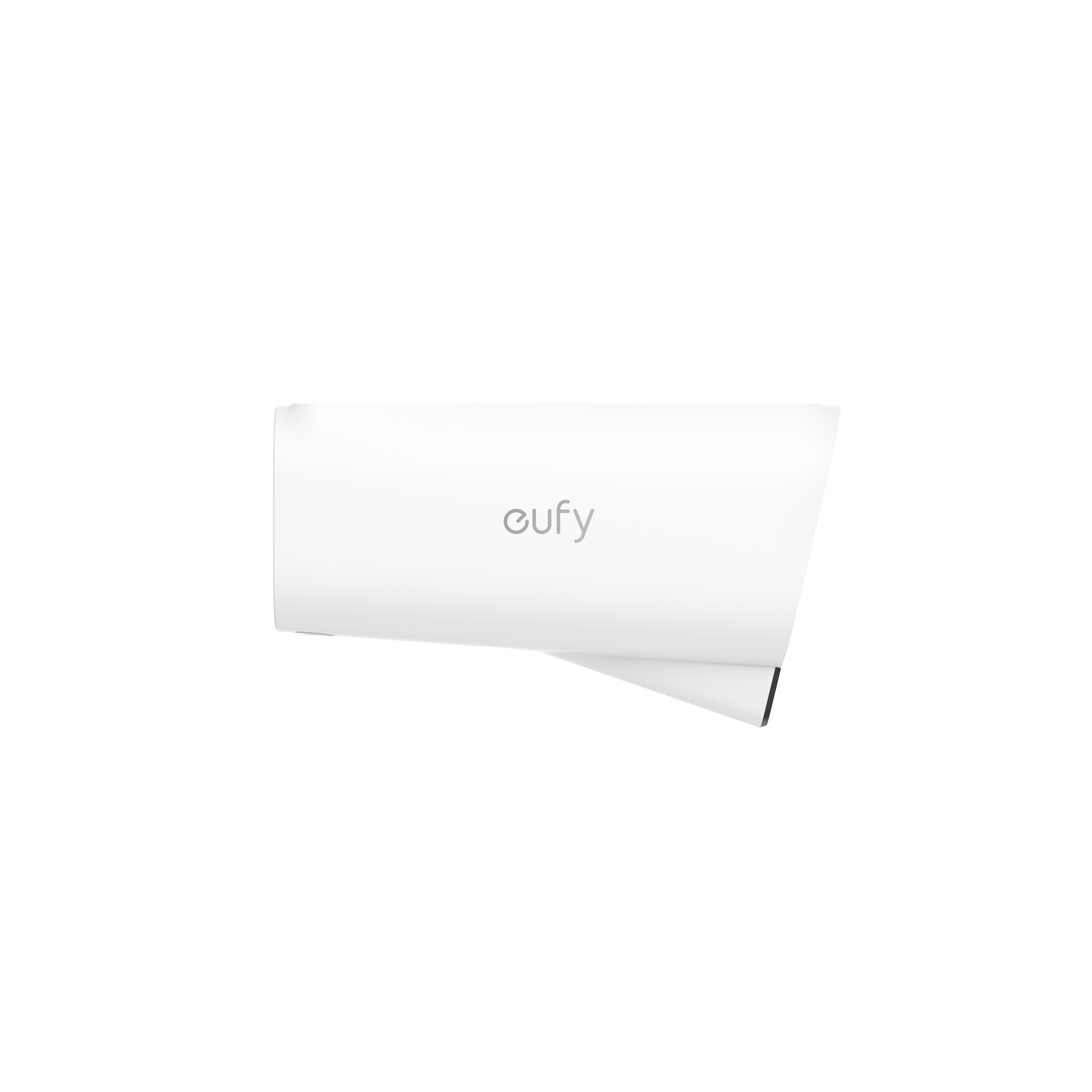 Weiße eufy-Kamera, Seite mit Logo.