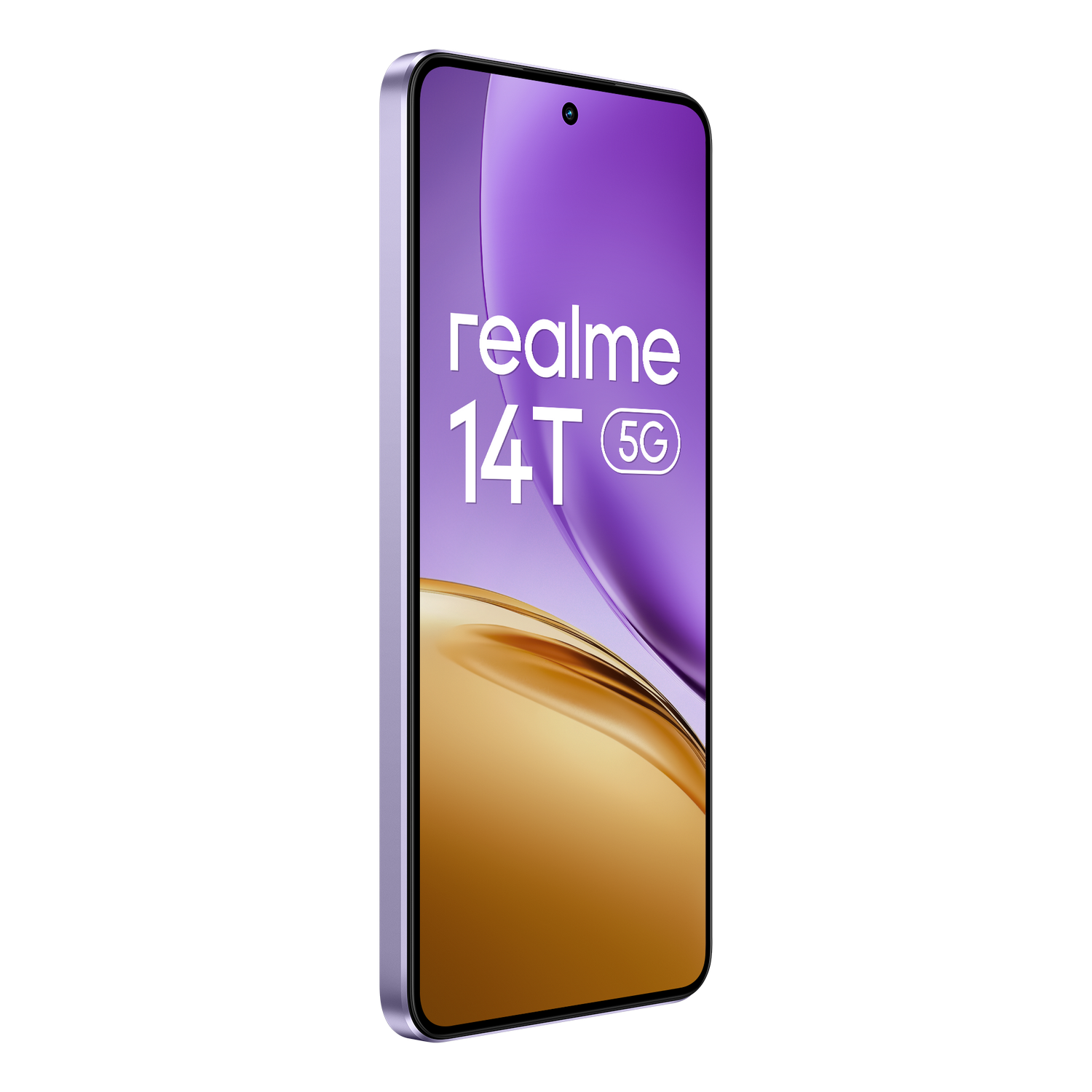 Smartphone morado con texto en pantalla. Fondo negro. Degradado dorado y morado.