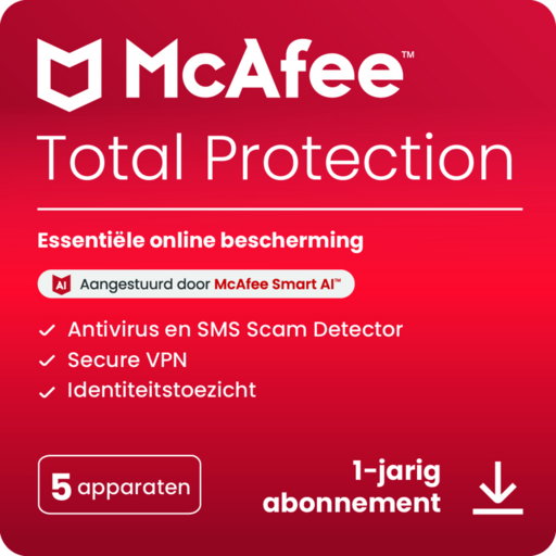 McAfee Total Protection 5 Apparaten, 1 Jaar Abonnement