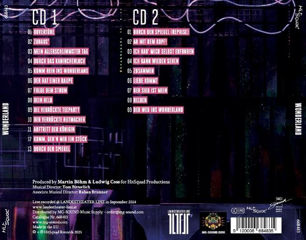 Rückseite einer CD-Hülle mit Titeln, Produktionsdetails und Logos. Der Hintergrund ist dunkel und texturiert.