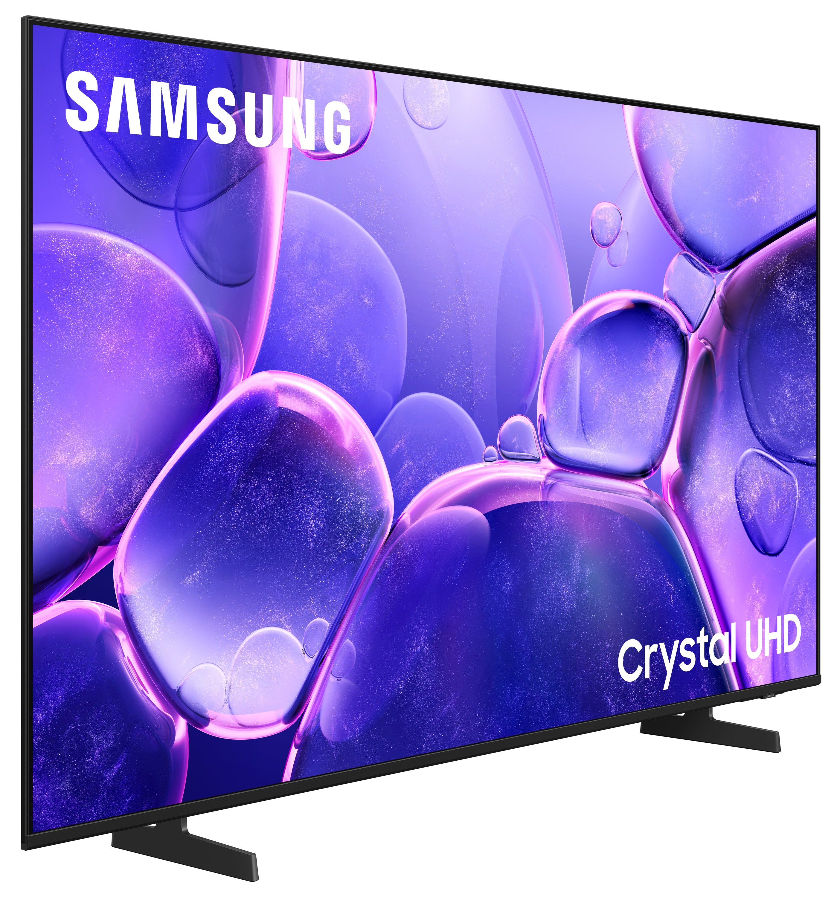 Telewizor z fioletowymi i białymi wirami na ekranie, ze słowem SAMSUNG u góry.