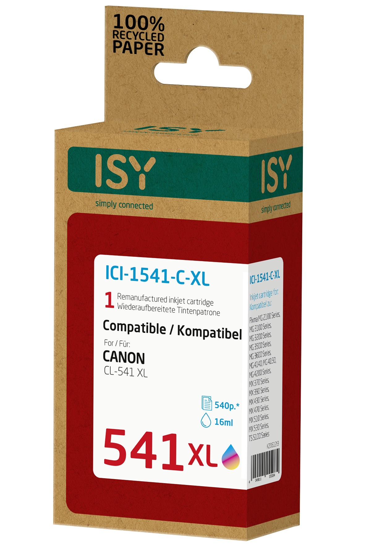 Rote ISY-Kartusche für Canon CL-541 XL, weiße Schrift, 1 Tintenpatrone.