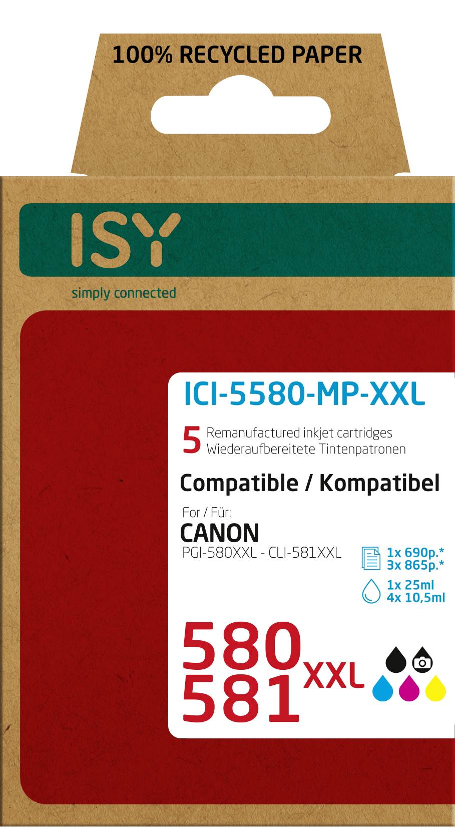 Verpackung einer Tintenpatrone für Canon-Drucker mit der Aufschrift "580 581 XXL".